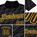 Custom Black Brown-Yellow Bowling Ball And Pins Strike Performance Polo Shirt detail