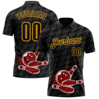 Custom Black Brown-Yellow Bowling Ball And Pins Strike Performance Polo Shirt photo 1