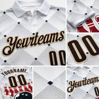 Custom White Brown-City Cream Bowling Ball And Pins Performance Polo Shirt detail