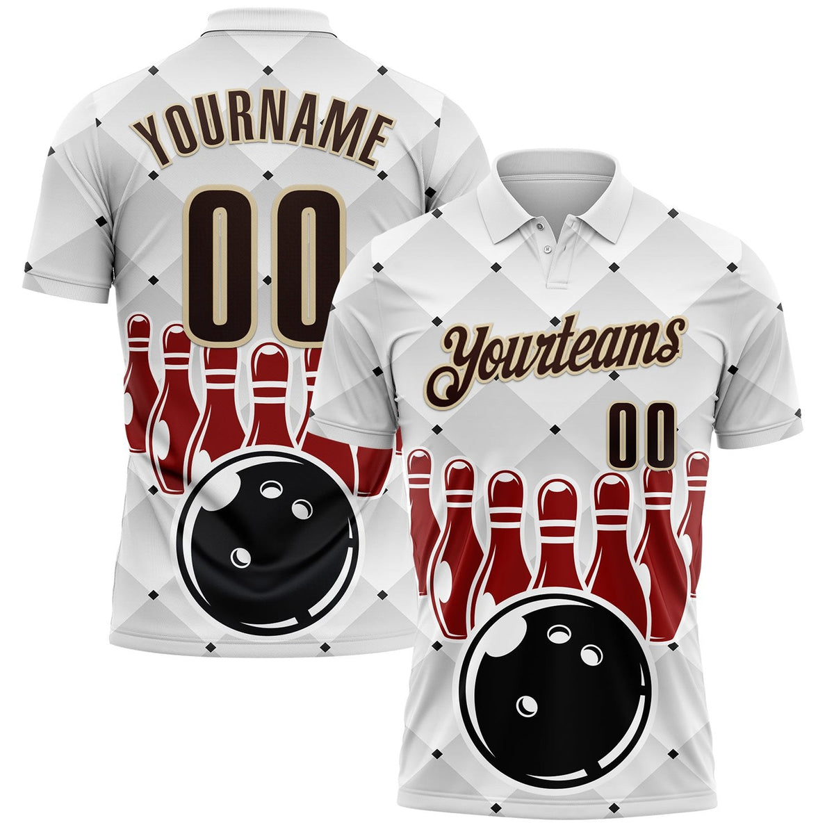 Custom White Brown-City Cream Bowling Ball And Pins Performance Polo Shirt photo 1