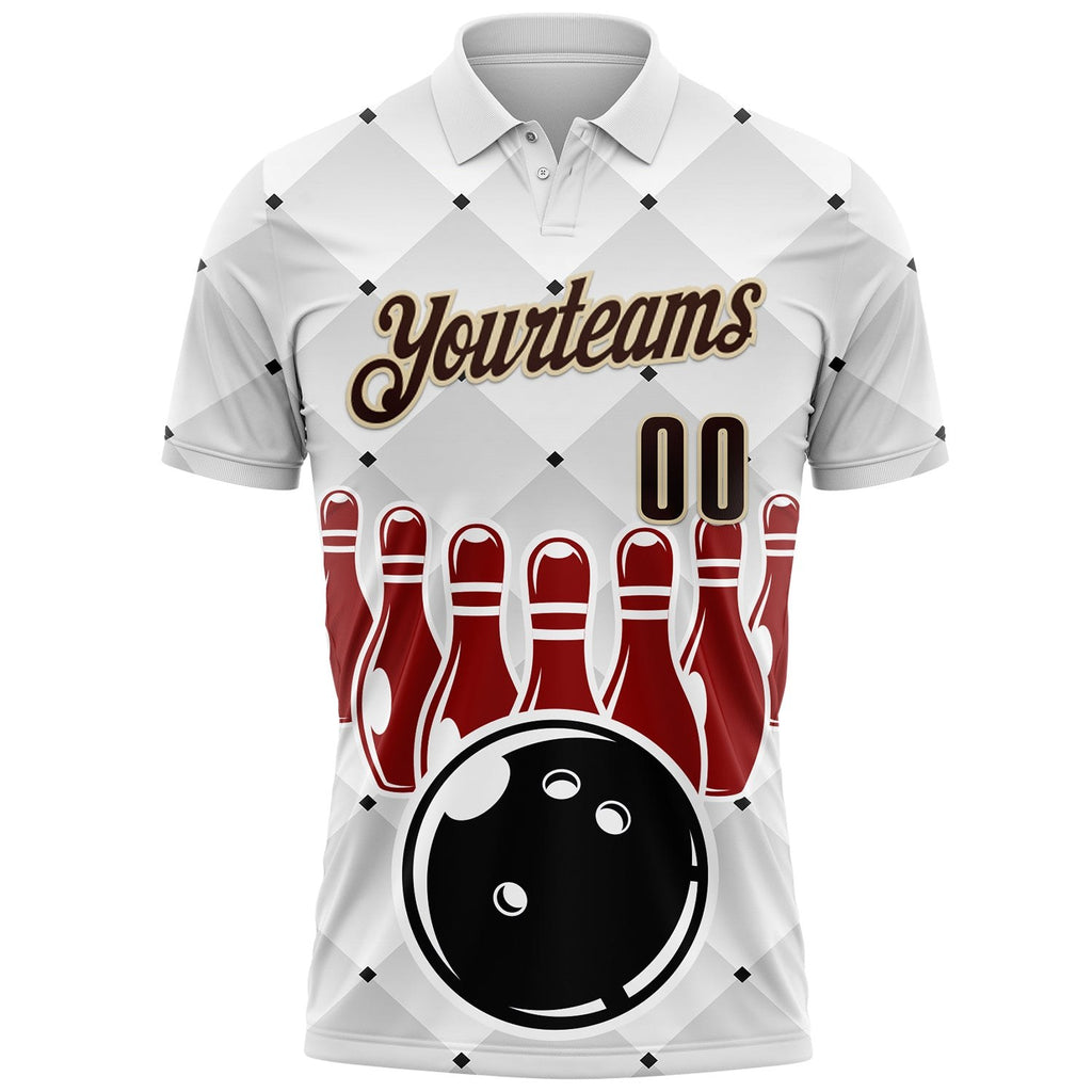 Custom White Brown-City Cream Bowling Ball And Pins Performance Polo Shirt photo 2