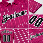 Custom Hot Pink Black-White Fire Bowling Ball Performance Polo Shirt detail