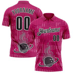 Custom Hot Pink Black-White Fire Bowling Ball Performance Polo Shirt photo 1
