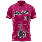 Custom Hot Pink Black-White Fire Bowling Ball Performance Polo Shirt photo 2