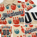 Custom City Cream Black-White Bowling Ball And Pins Performance Polo Shirt detail