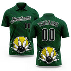Custom Green Black-White Bowling Ball And Pins Strike Performance Polo Shirt