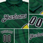 Custom Green Black-White Bowling Ball And Pins Strike Performance Polo Shirt detail