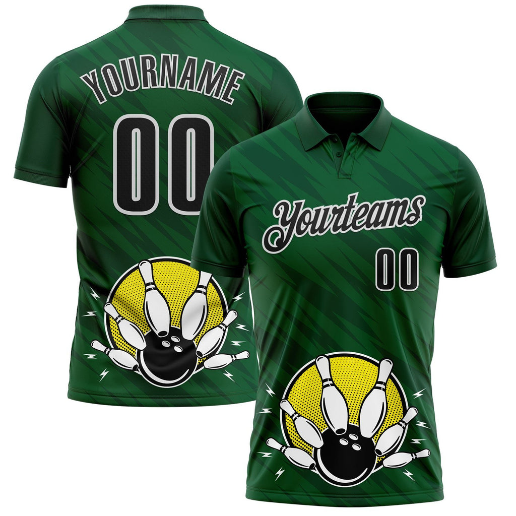 Custom Green Black-White Bowling Ball And Pins Strike Performance Polo Shirt photo 1