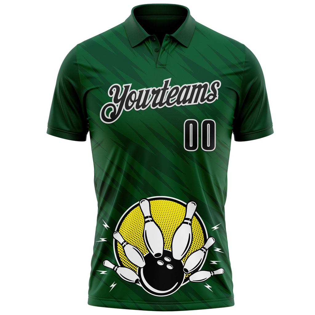 Custom Green Black-White Bowling Ball And Pins Strike Performance Polo Shirt photo 2
