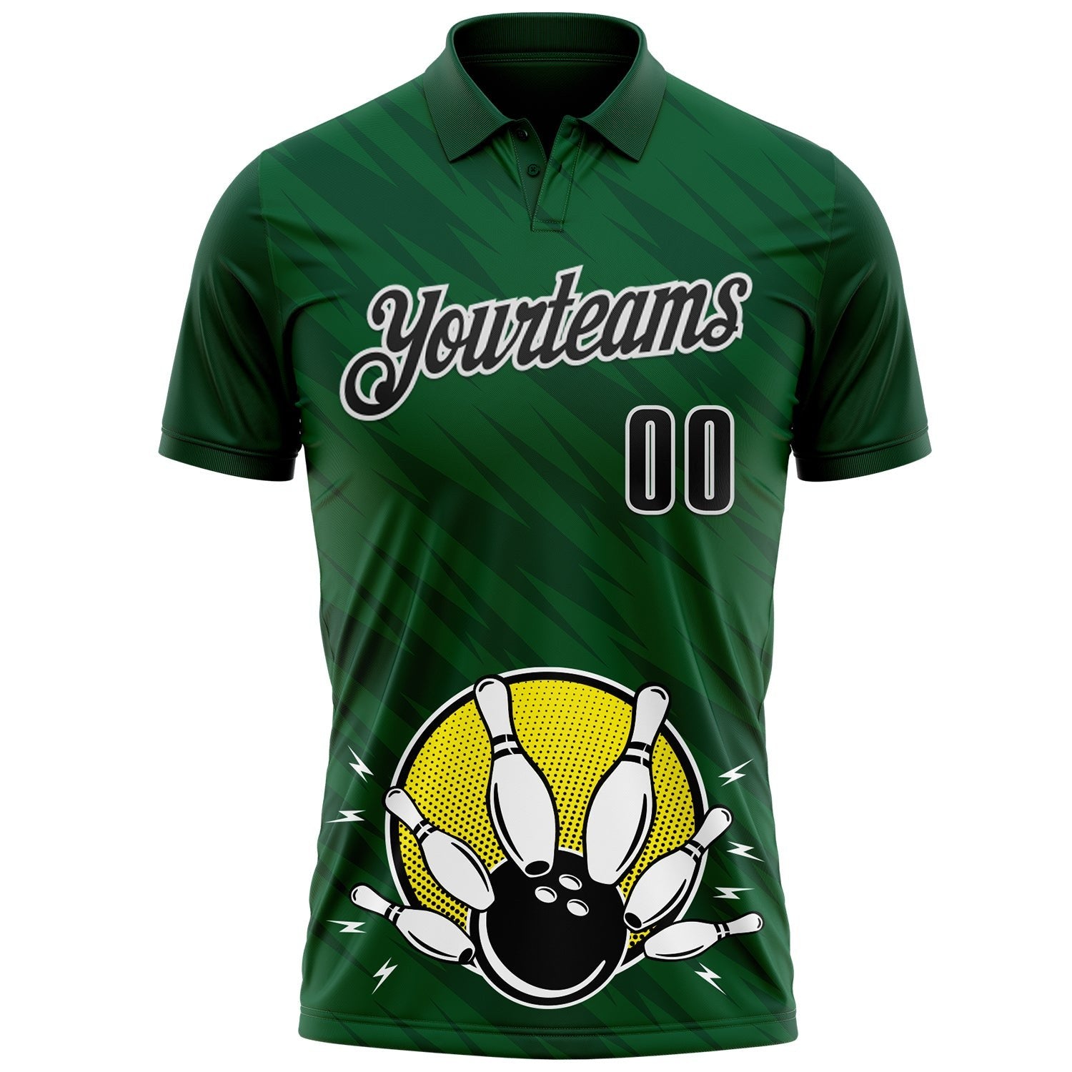 Custom Green Black-White Bowling Ball And Pins Strike Performance Polo Shirt photo 2