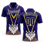Custom Royal Black-White Bowling Pins Performance Polo Shirt