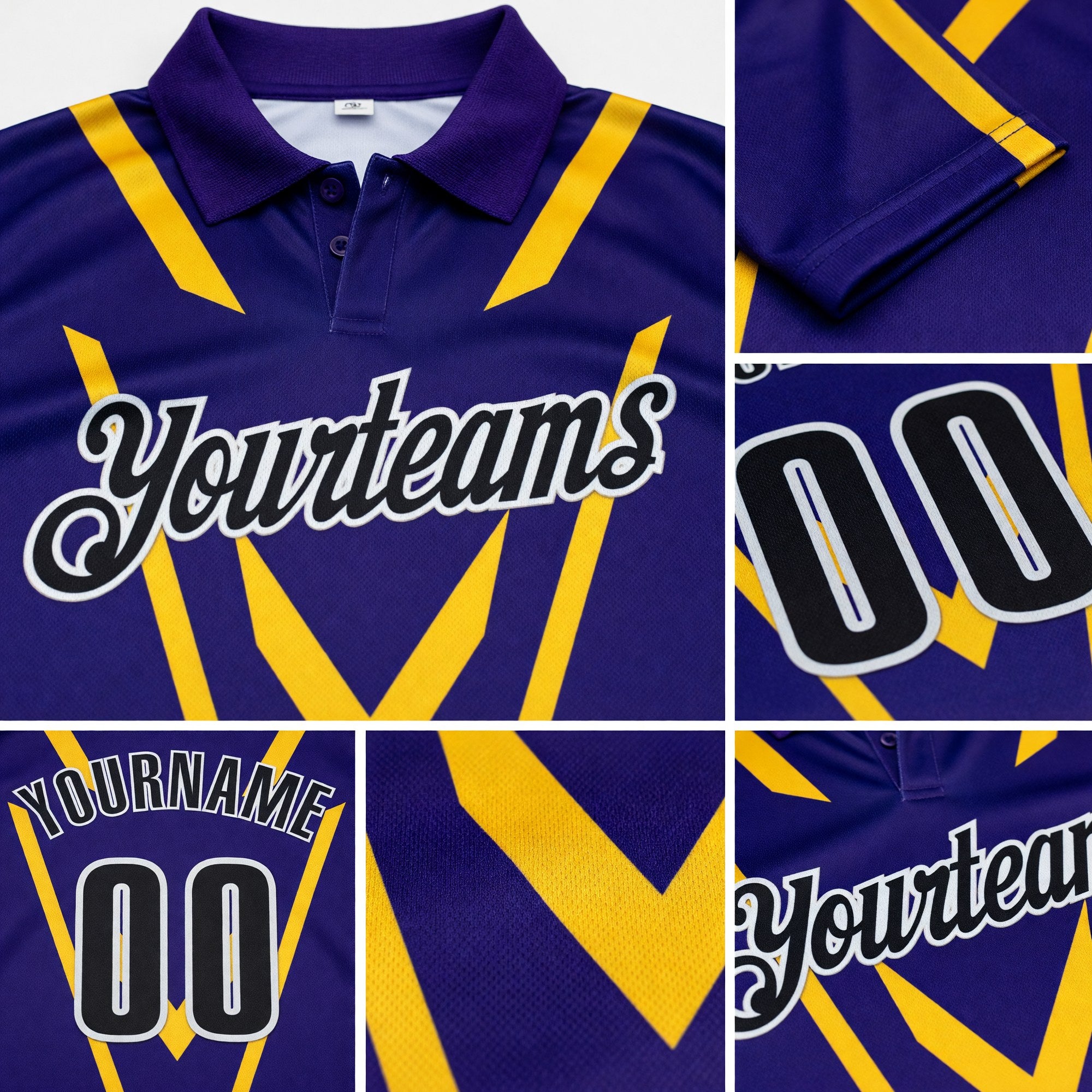Custom Royal Black-White Bowling Pins Performance Polo Shirt detail