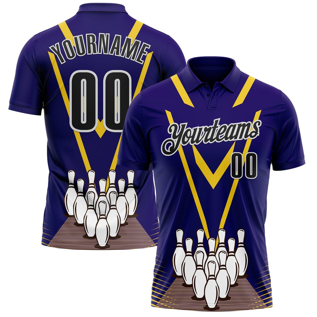 Custom Royal Black-White Bowling Pins Performance Polo Shirt photo 1