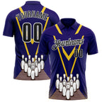 Custom Royal Black-White Bowling Pins Performance Polo Shirt photo 1