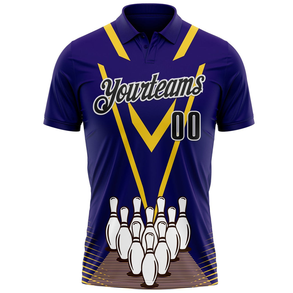 Custom Royal Black-White Bowling Pins Performance Polo Shirt photo 2