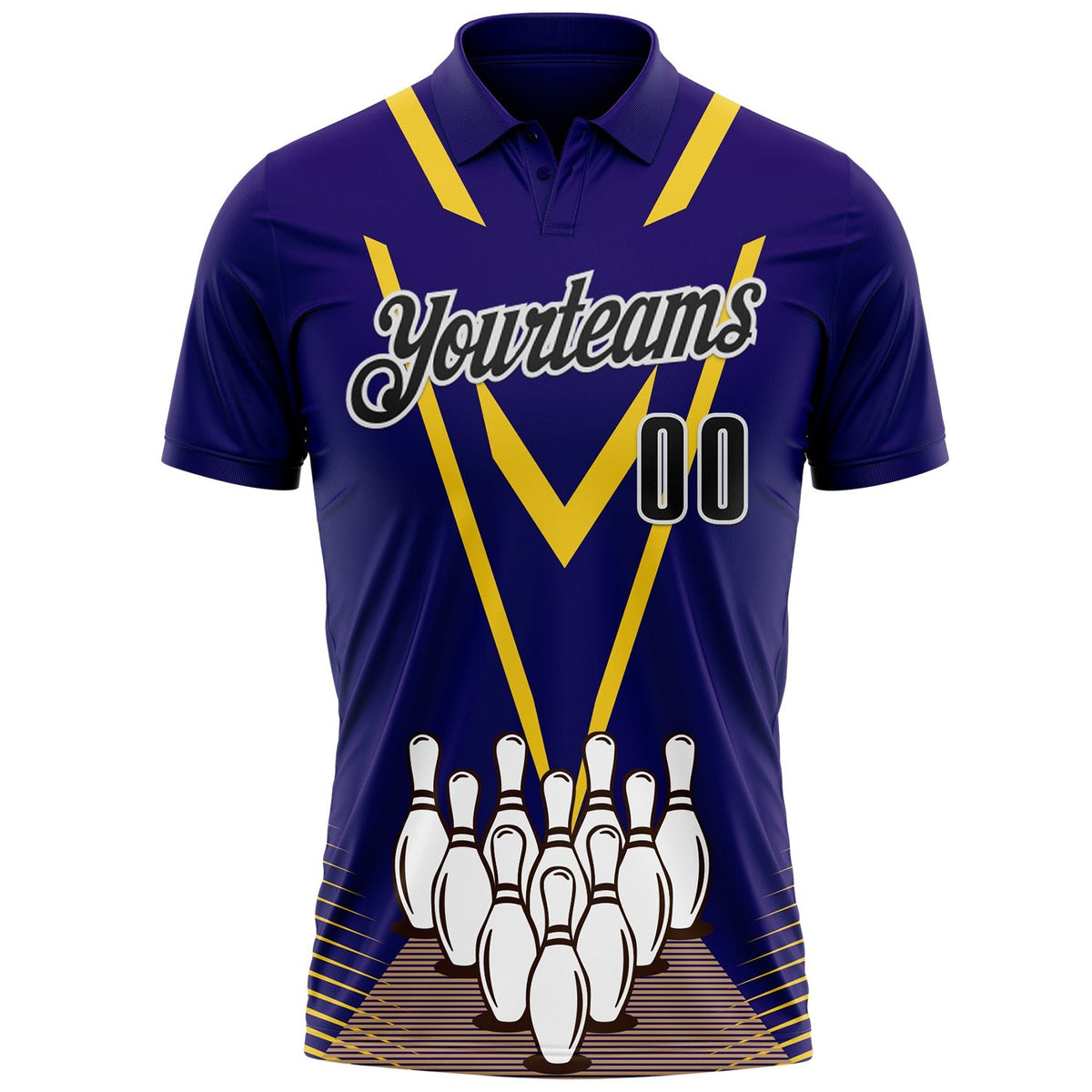 Custom Royal Black-White Bowling Pins Performance Polo Shirt photo 2