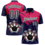 Custom Royal Steel Gray Hot Pink-White Bowling Ball And Pins Strike Performance Polo Shirt photo 1