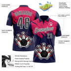 Custom Royal Steel Gray Hot Pink-White Bowling Ball And Pins Strike Performance Polo Shirt photo 3