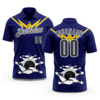 Custom Royal Steel Gray-White Bowling Ball And Pins Strike Performance Polo Shirt