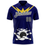 Custom Royal Steel Gray-White Bowling Ball And Pins Strike Performance Polo Shirt photo 2