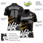 Custom Black Steel Gray-White Bowling Ball And Pins Strike Performance Polo Shirt photo 3