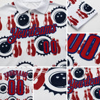 Custom White Red-Royal Bowling Ball And Pins Strike Performance Polo Shirt detail