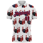 Custom White Red-Royal Bowling Ball And Pins Strike Performance Polo Shirt photo 1
