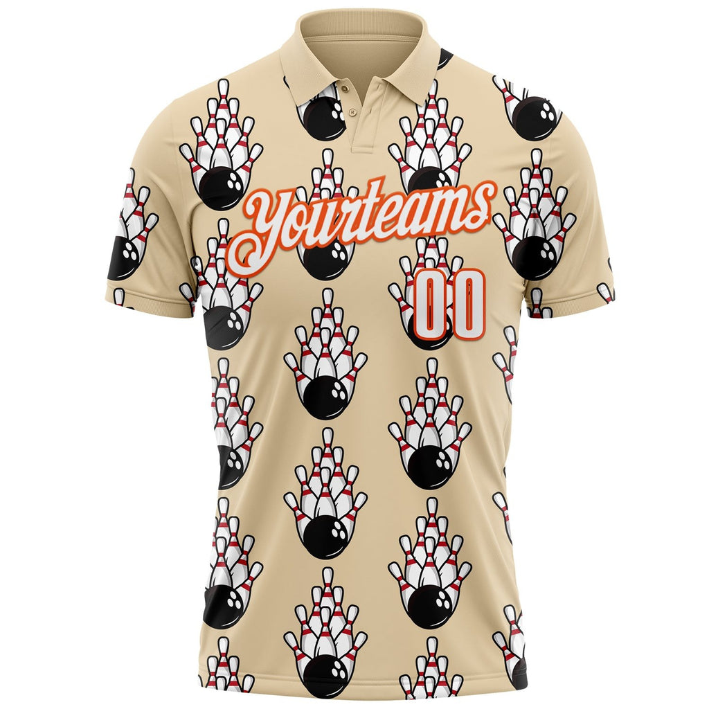 Custom City Cream White-Orange Bowling Ball And Pins Strike Performance Polo Shirt photo 1