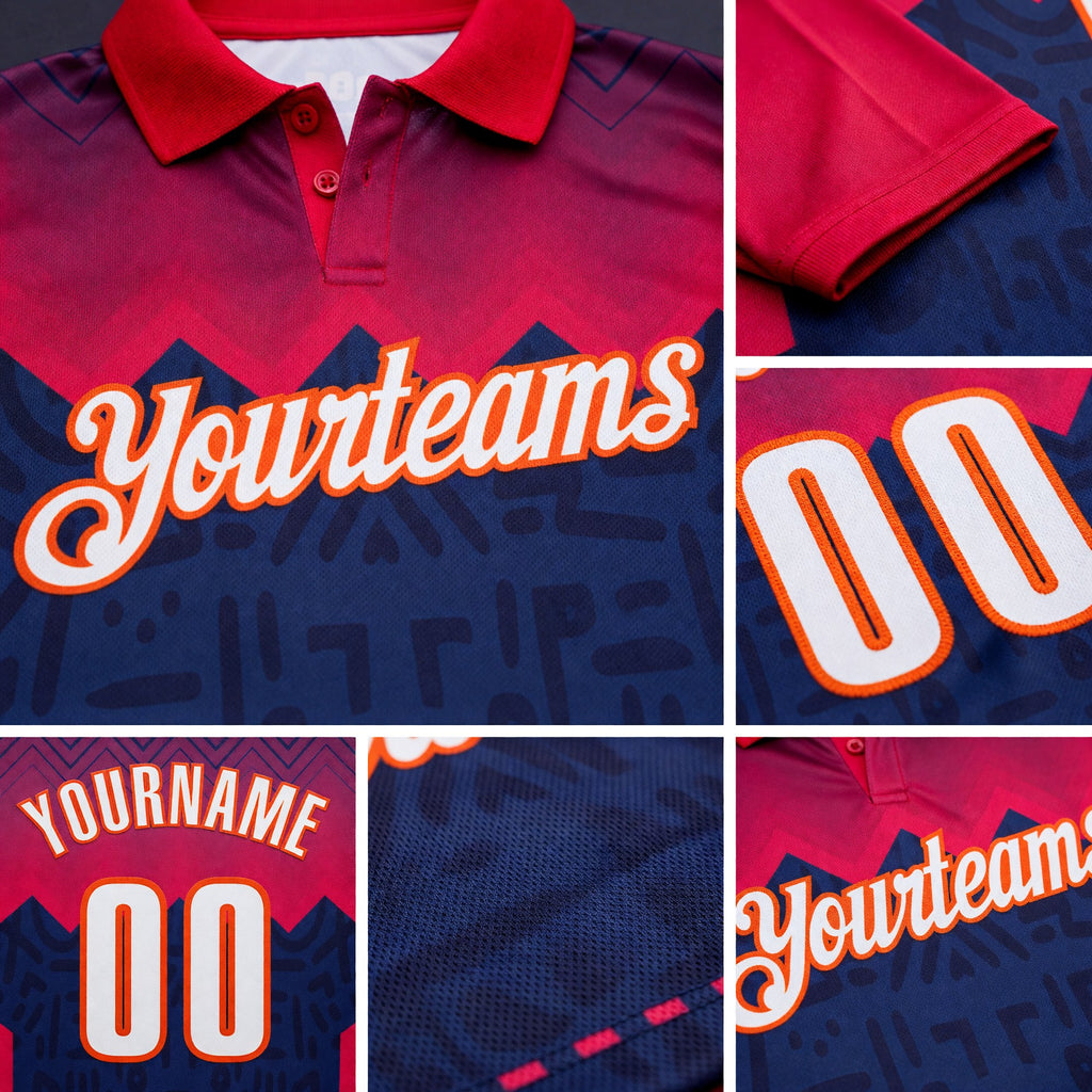 Custom Hot Pink White Navy-Orange Bowling Ball And Pins Strike Performance Polo Shirt detail