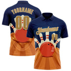 Custom Navy Old Gold Orange-City Cream Bowling Ball And Pins Strike Performance Polo Shirt photo 1