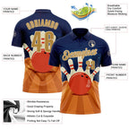 Custom Navy Old Gold Orange-City Cream Bowling Ball And Pins Strike Performance Polo Shirt photo 3