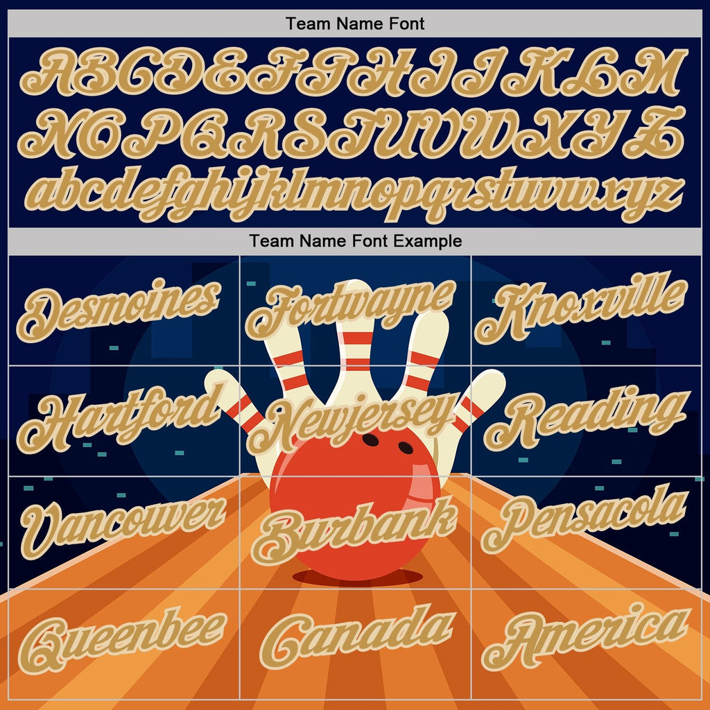 Custom Navy Old Gold Orange-City Cream Bowling Ball And Pins Strike Performance Polo Shirt photo 4