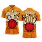 Custom Bay Orange Old Gold-White Bowling Ball And Pins Strike Performance Polo Shirt
