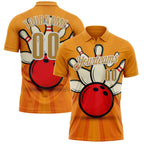 Custom Bay Orange Old Gold-White Bowling Ball And Pins Strike Performance Polo Shirt photo 1