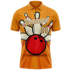 Custom Bay Orange Old Gold-White Bowling Ball And Pins Strike Performance Polo Shirt photo 2