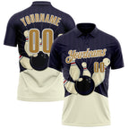 Custom Dark Purple Old Gold Cream-White Bowling Ball And Pins Strike Performance Polo Shirt photo 1