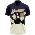 Custom Dark Purple Old Gold Cream-White Bowling Ball And Pins Strike Performance Polo Shirt photo 2