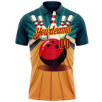 Custom Teal Red-Yellow Bowling Ball And Pins Strike Performance Polo Shirt photo 2