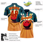 Custom Teal Red-Yellow Bowling Ball And Pins Strike Performance Polo Shirt photo 3