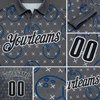 Custom Steel Gray Black-White Bowling Ball Performance Polo Shirt detail