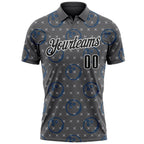 Custom Steel Gray Black-White Bowling Ball Performance Polo Shirt photo 2
