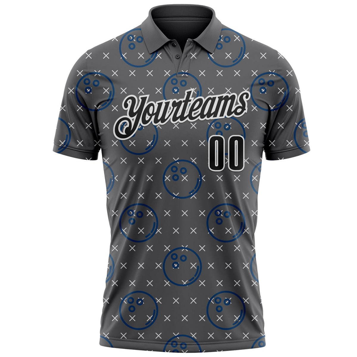 Custom Steel Gray Black-White Bowling Ball Performance Polo Shirt photo 2