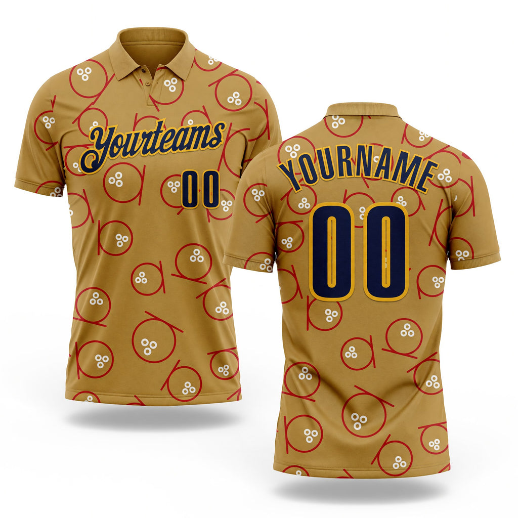 Custom Old Gold Navy-Gold Bowling Ball Performance Polo Shirt