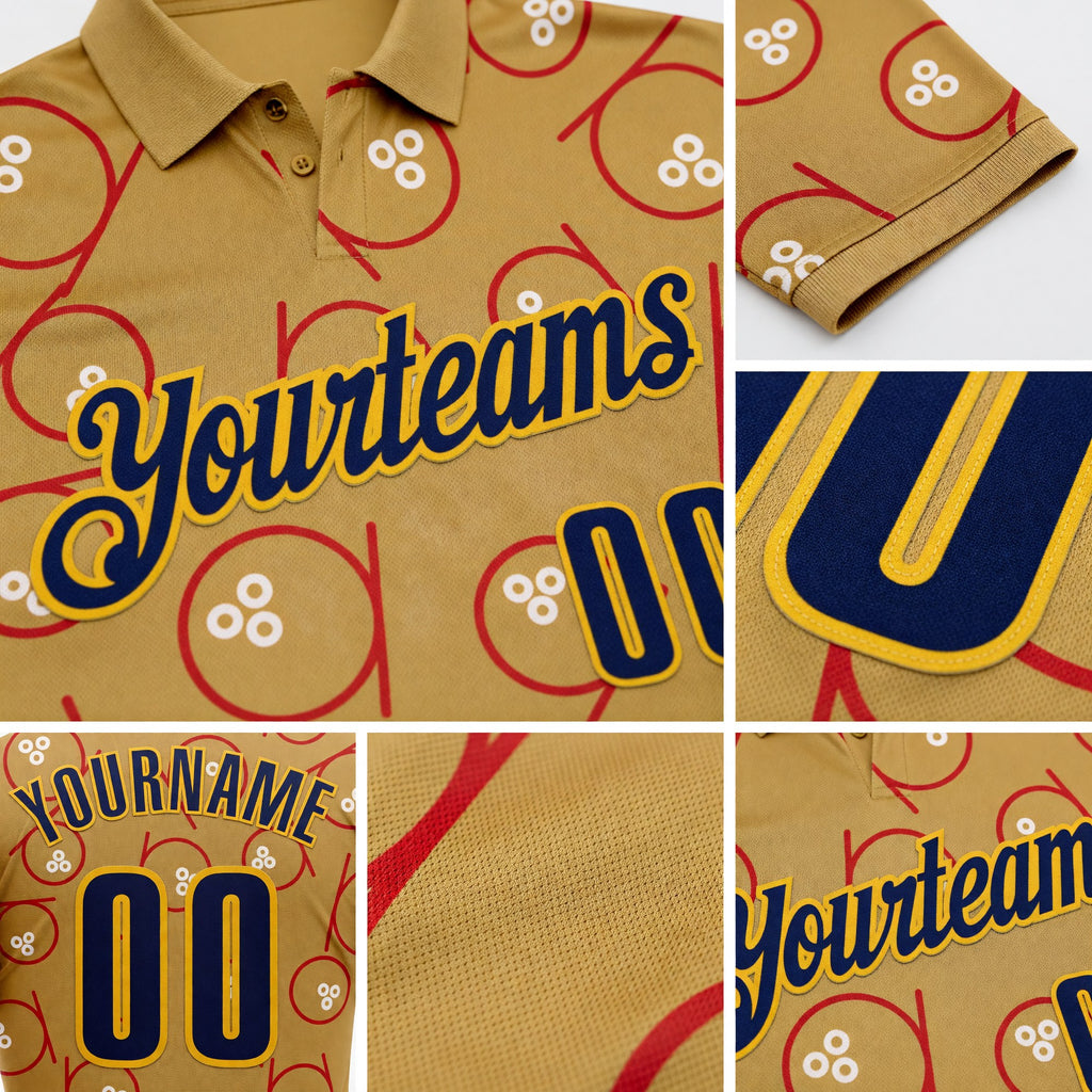 Custom Old Gold Navy-Gold Bowling Ball Performance Polo Shirt detail