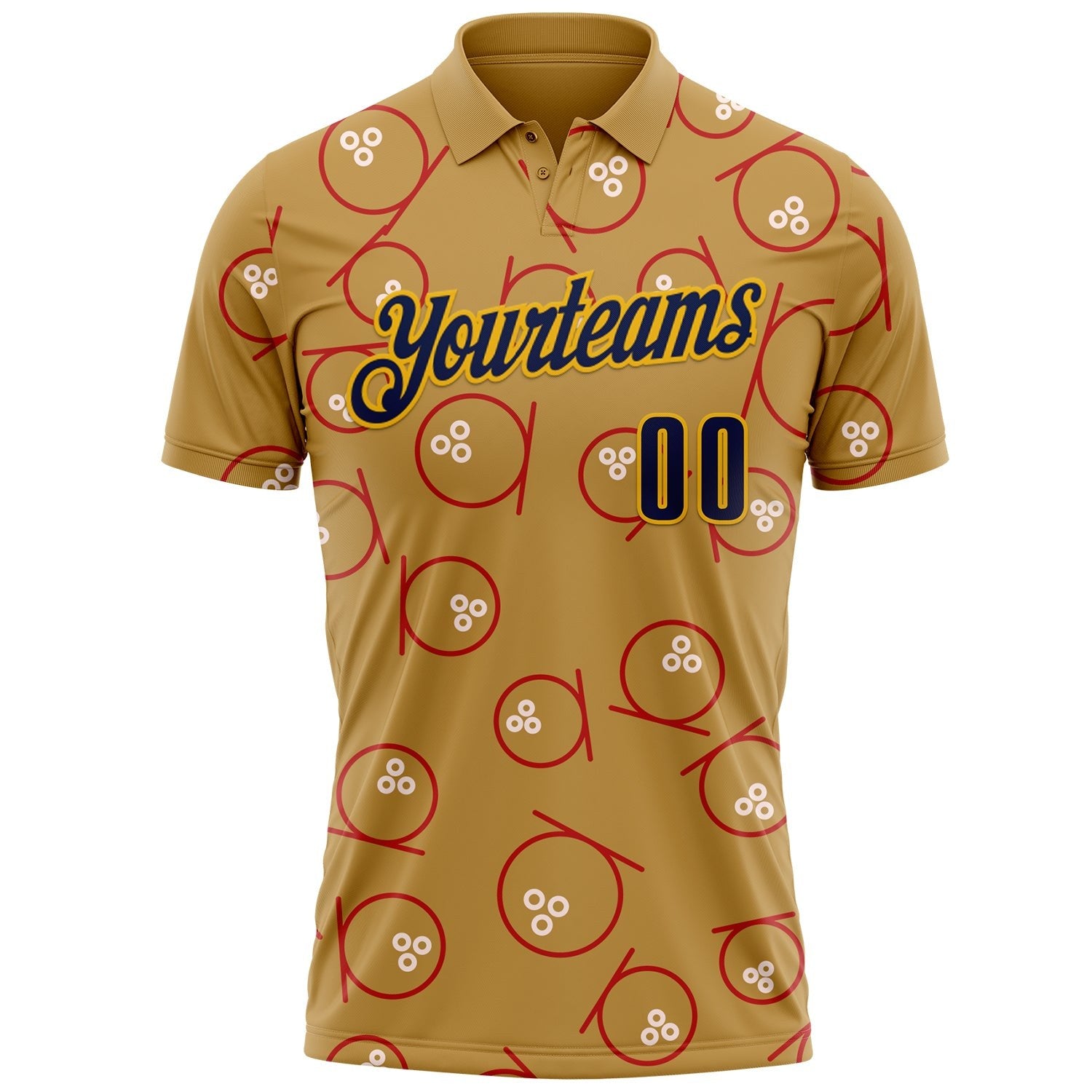 Custom Old Gold Navy-Gold Bowling Ball Performance Polo Shirt photo 2