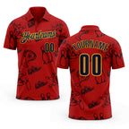 Custom Red Navy-Gold Bowling Ball And Pins Strike Performance Polo Shirt
