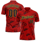 Custom Red Navy-Gold Bowling Ball And Pins Strike Performance Polo Shirt photo 1