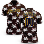 Custom Brown Navy-Gold Bowling Ball And Pins Strike Performance Polo Shirt
