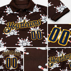 Custom Brown Navy-Gold Bowling Ball And Pins Strike Performance Polo Shirt detail