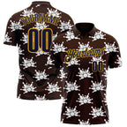 Custom Brown Navy-Gold Bowling Ball And Pins Strike Performance Polo Shirt photo 1